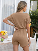 Trendsi Decorative Button Round Neck Short Sleeve Romper