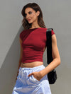 Trendsi Deep Red / XS Backless Short Sleeve Cropped Blouse