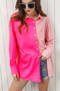 Double Take Color Block Collared Longline Shirt