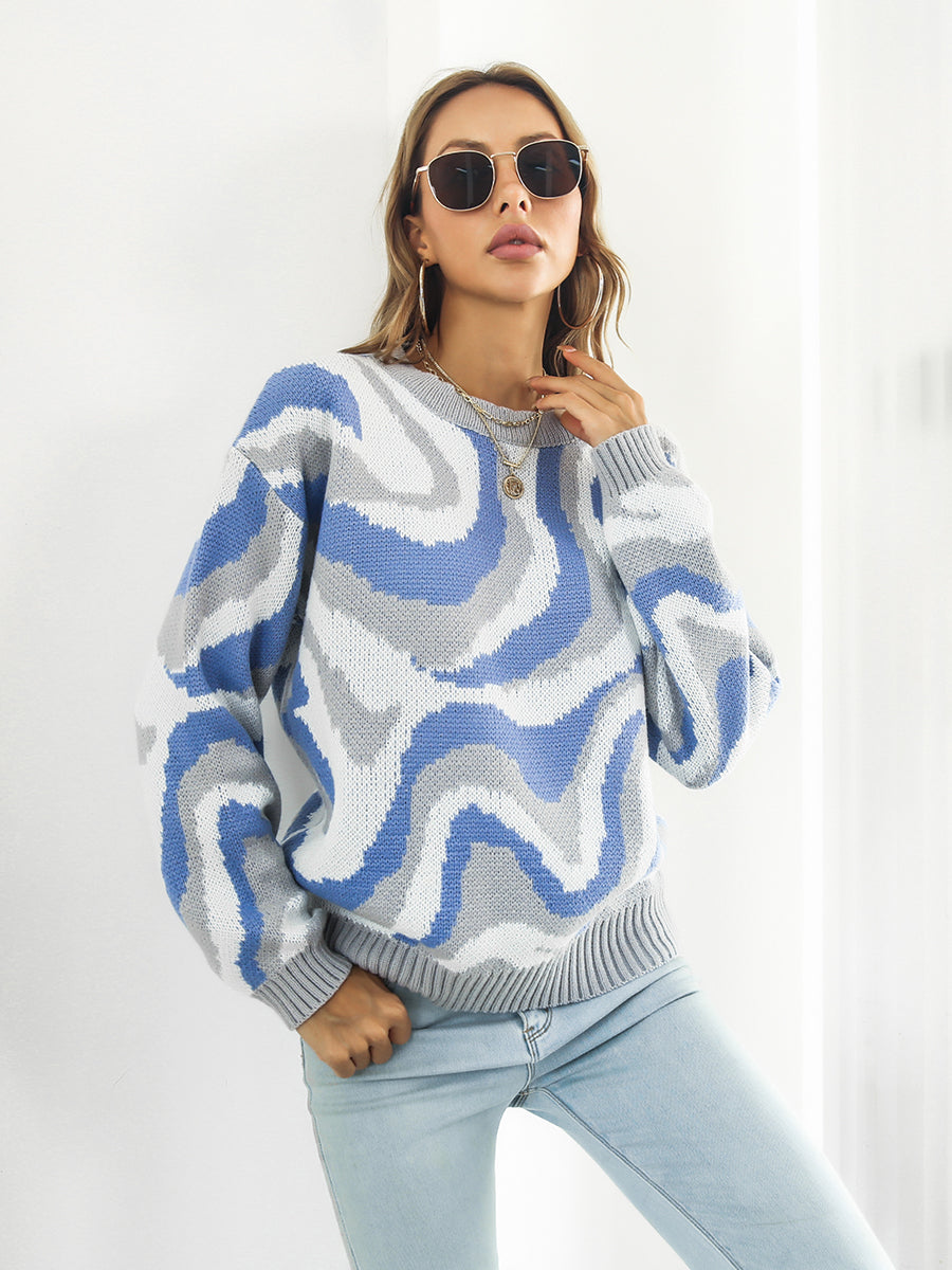 Trendsi Dusty  Blue / S Round Neck Dropped Shoulder Sweater
