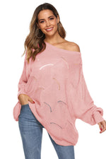 Trendsi Dusty Pink / S Round Neck Long Sleeve Openwork Sweater