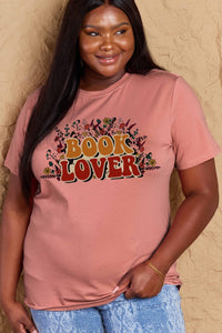 Full Size BOOK LOVER Graphic Cotton Tee