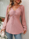 Trendsi Dusty Pink / S Tie Front V-Neck Puff Sleeve Blouse