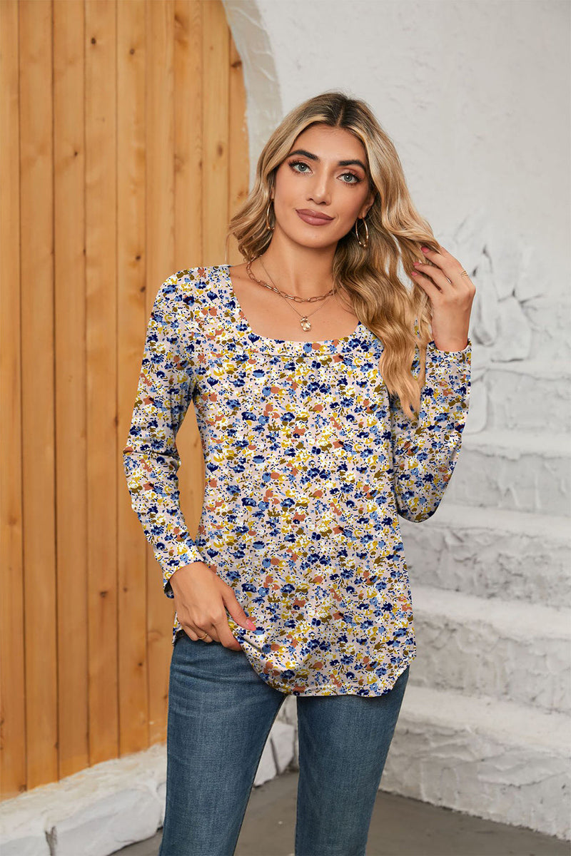 Trendsi Floral / S Printed Square Neck Long Sleeve Blouse
