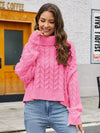 Trendsi Fuchsia Pink / S Turtle Neck Cable-Knit Sweater