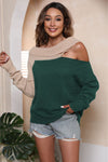 Trendsi Green / S Asymmetrical Long Sleeve Two-Tone Cutout Sweater