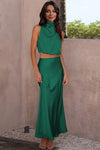 Trendsi Green / S Cropped Turtle Neck Tank Top and Maxi Skirt Set