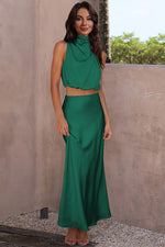Trendsi Green / S Cropped Turtle Neck Tank Top and Maxi Skirt Set