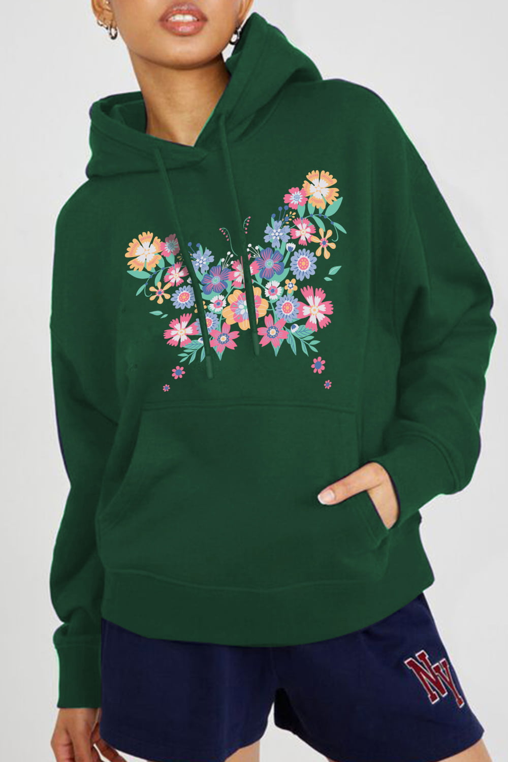 Trendsi Green / S Simply Love Full Size Floral Butterfly Graphic Hoodie