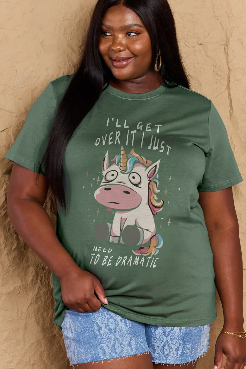 Trendsi Green / S Simply Love Full Size I'LL GET OVER IT I JUST NEED TO BE DRAMATIC Graphic Cotton Tee