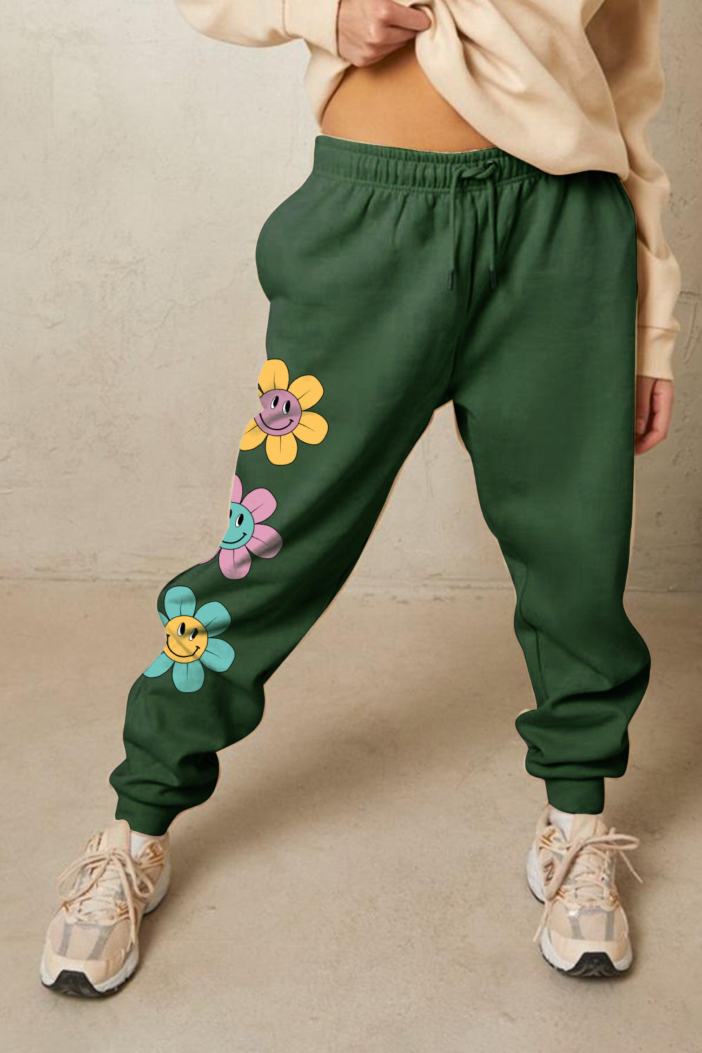 Trendsi Green / S Simply Love Simply Love Full Size Drawstring Flower Graphic Long Sweatpants