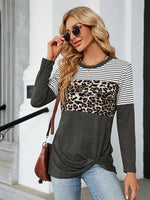 Trendsi Heather Gray / S Color Block Round Neck Long Sleeve Blouse