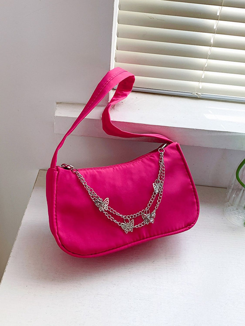 Trendsi Hot Pink / One Size Butterfly Charm Polyester Hand Bag