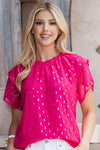 Trendsi Hot Pink / S Gold Stamp Round Neck Layered Sleeve Blouse