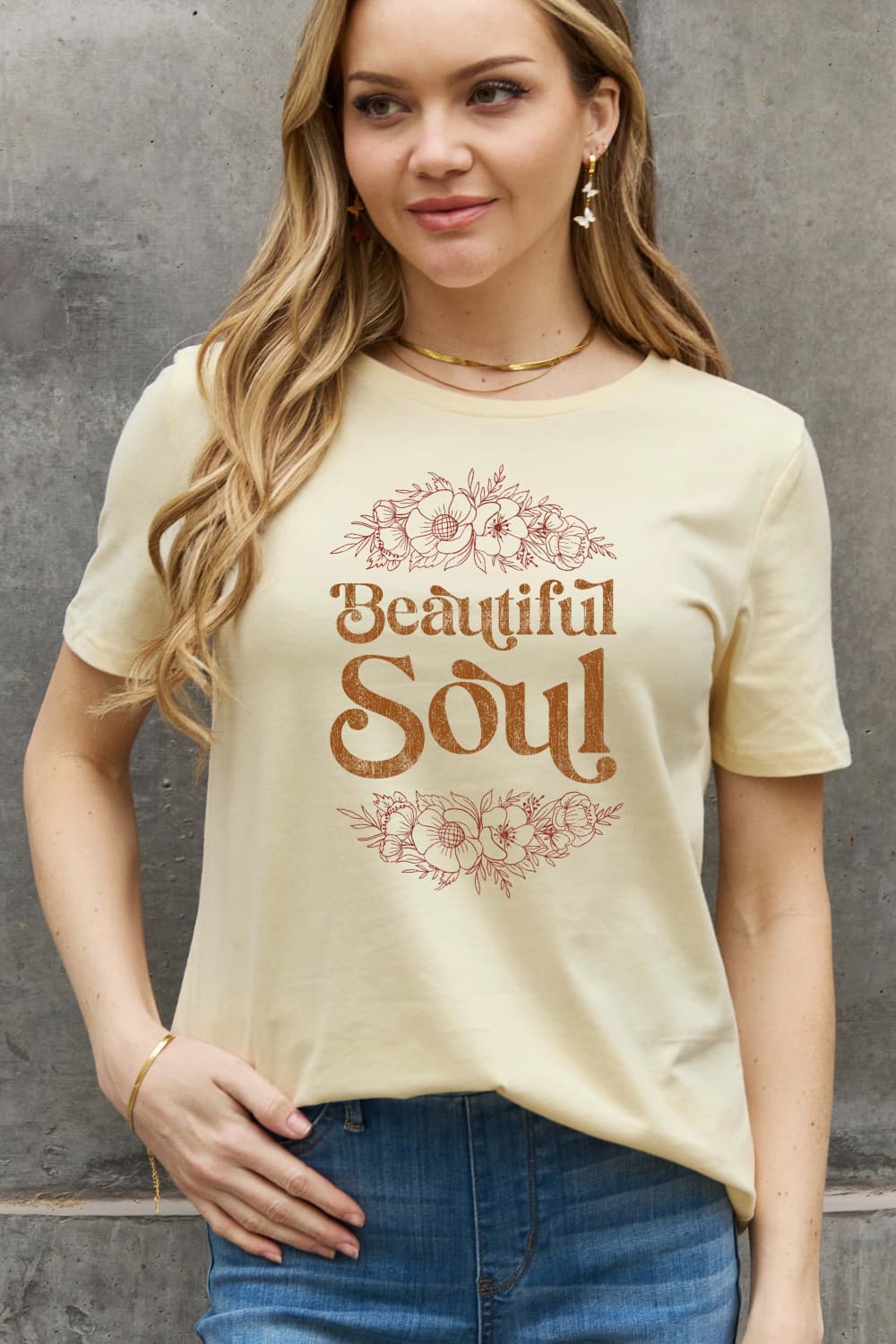 Trendsi Ivory / S Simply Love Full Size BEAUTIFUL SOUL Graphic Cotton Tee