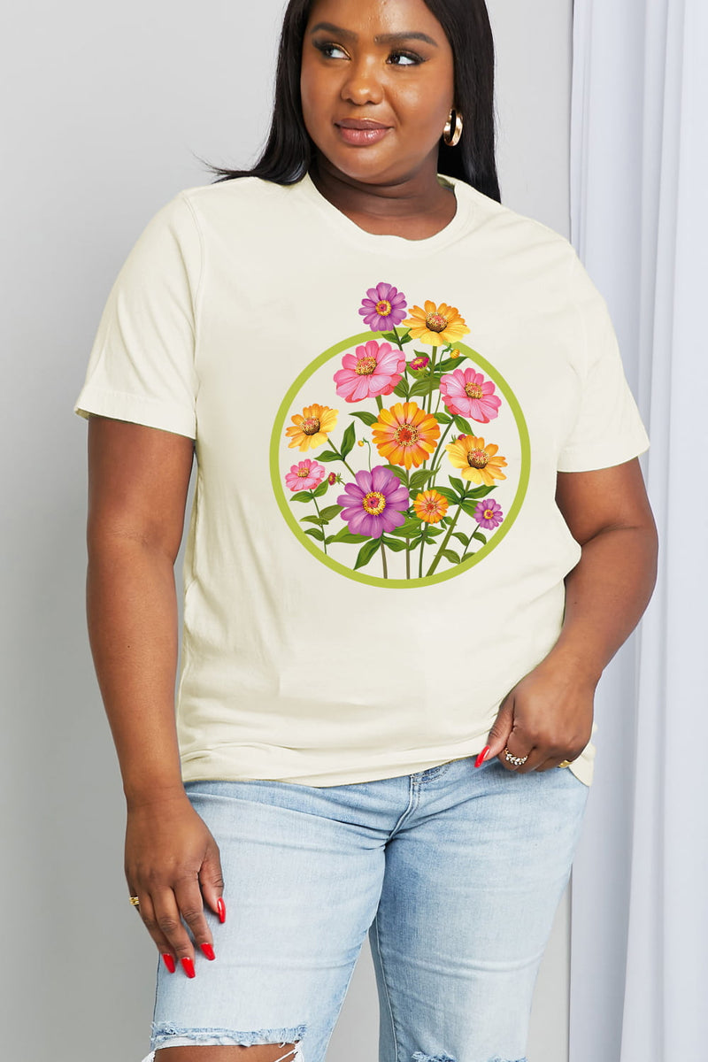 Full Size Flower Graphic Cotton Tee
