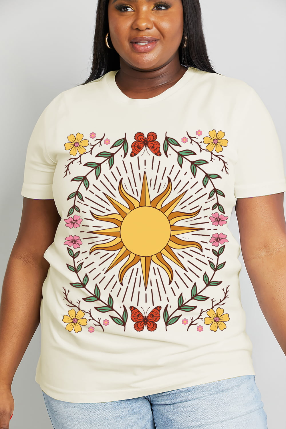 Trendsi Ivory / S Simply Love Full Size Sun Graphic Cotton Tee
