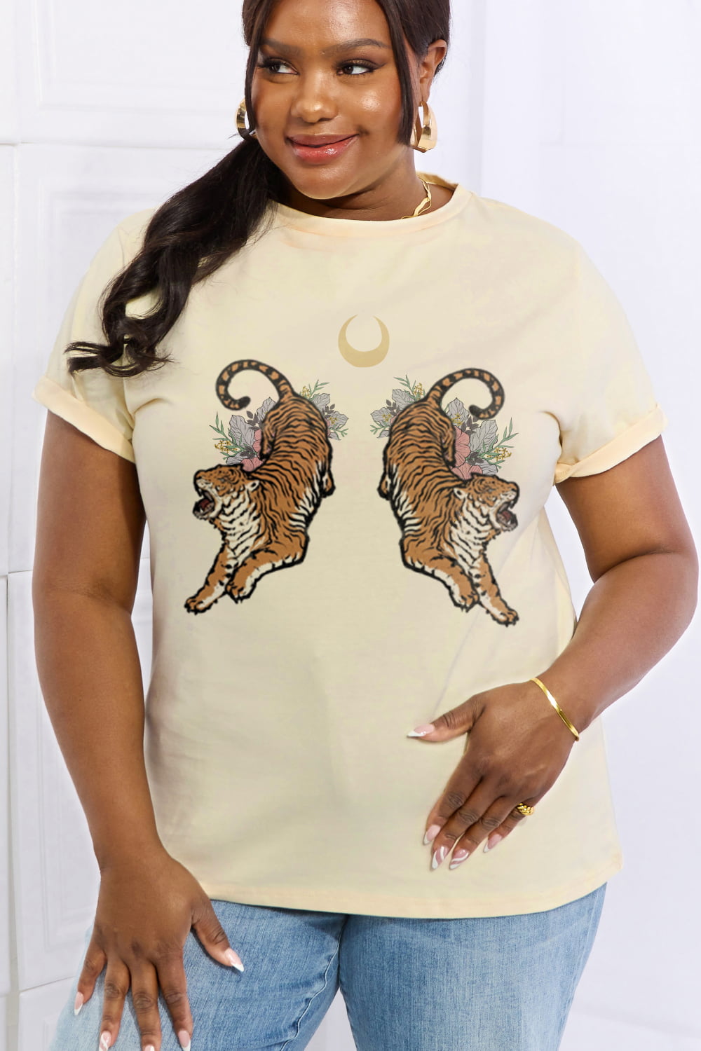 Full Size Tiger Graphic Cotton T shirt