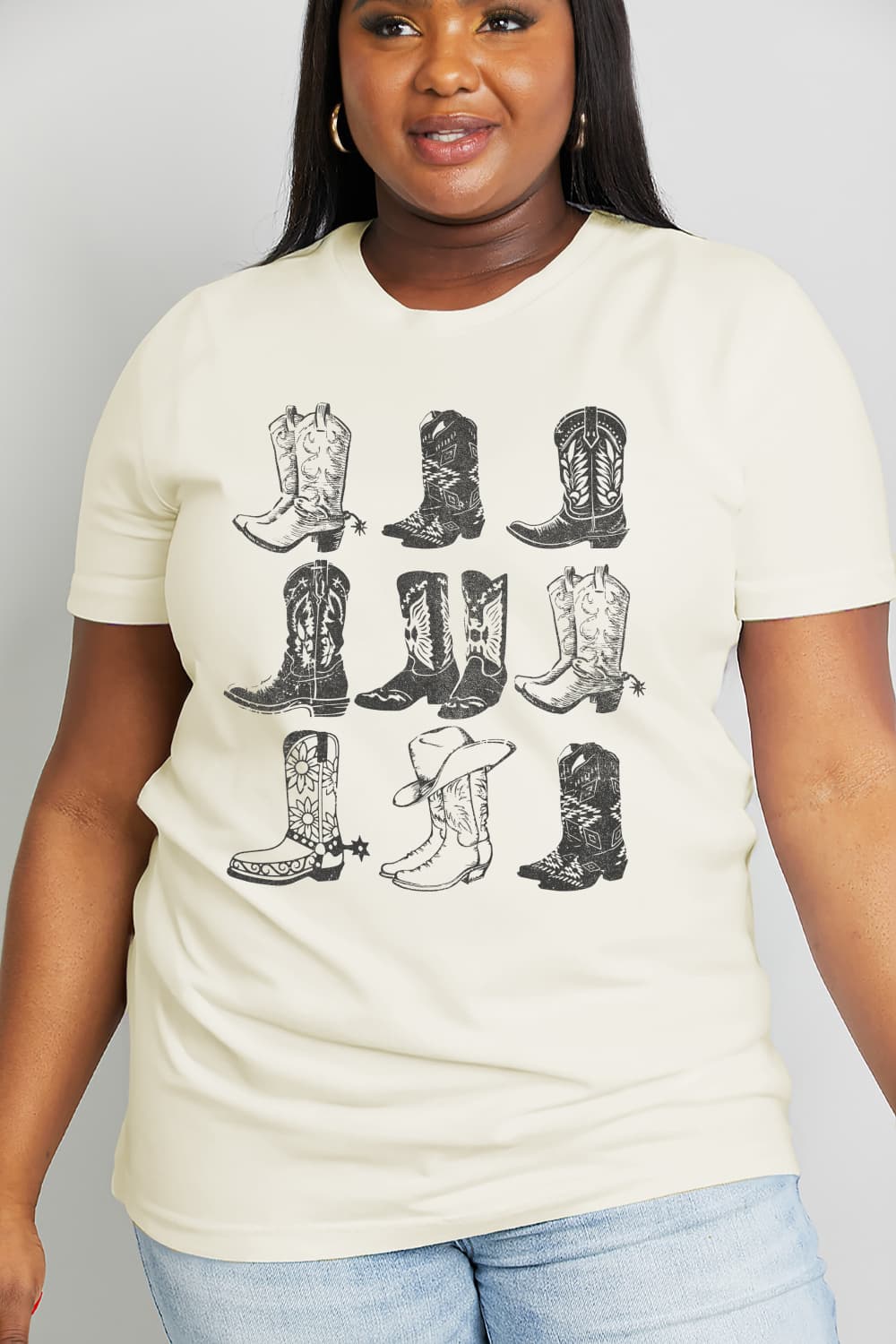 Trendsi Ivory / S Simply Love Simply Love Full Size Cowboy Boots Graphic Cotton Tee
