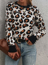 Trendsi Leopard Round Neck Dropped Shoulder Sweater