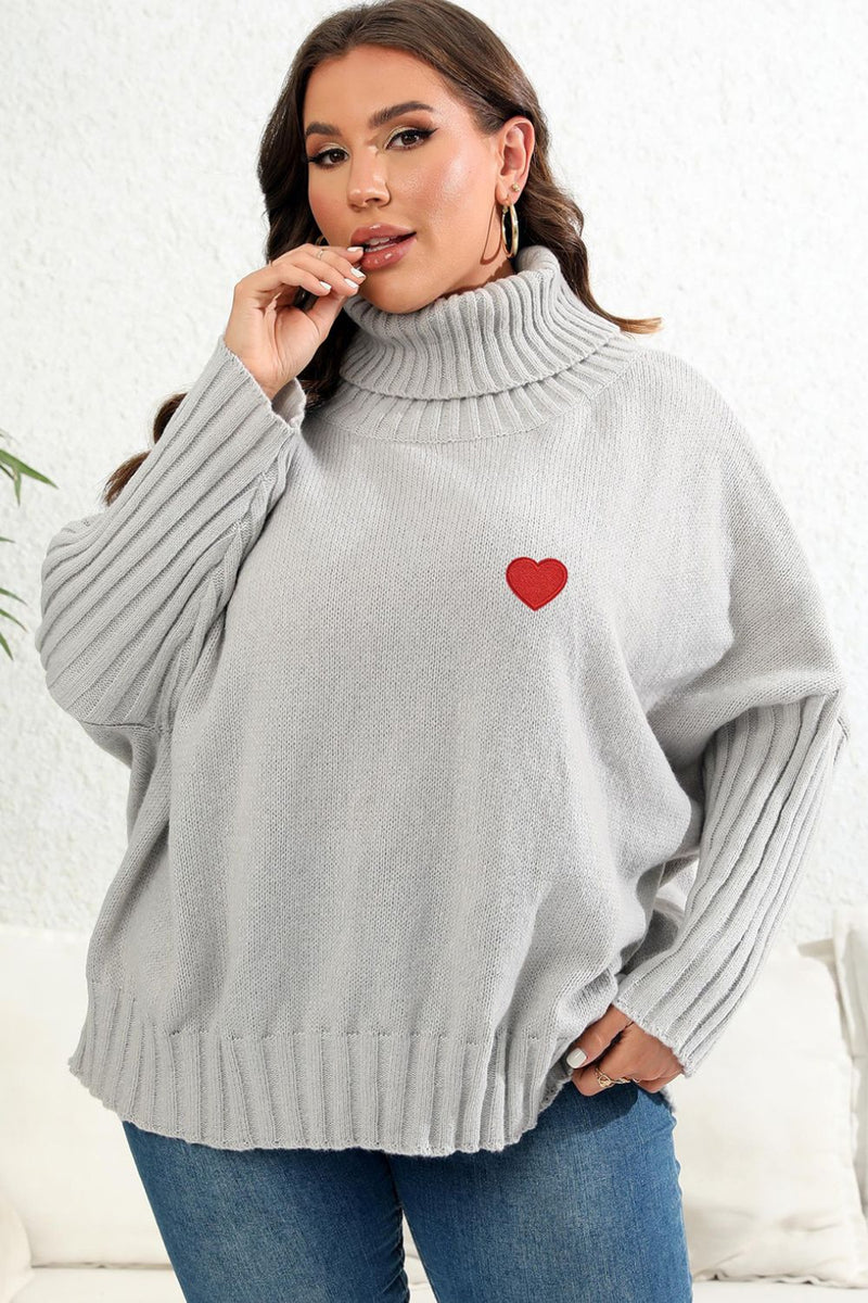 Trendsi Light Gray / 0XL Plus Size Turtle Neck Long Sleeve Sweater