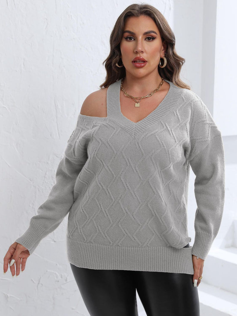 Trendsi Light Gray / 1XL Plus Size Cutout V-Neck Sweater
