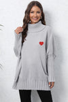 Trendsi Light Gray / One Size Turtle Neck Long Sleeve Ribbed Sweater