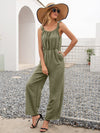 Trendsi Matcha Green / S Round Neck Sleeveless Jumpsuit with Pockets