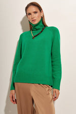 Trendsi Mid Green / S Turtle Neck Raglan Sleeve Sweater