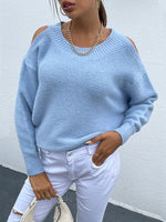 Trendsi Misty  Blue / S Round Neck Cold Shoulder Sweater