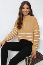 Trendsi Mock Neck Long Sleeve Zip-Up Sweater
