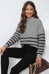 Trendsi Mock Neck Long Sleeve Zip-Up Sweater
