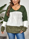 Trendsi Moss / 1XL Plus Size Color Block Long Sleeve Sweater