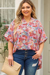 Trendsi Multicolor / 1X Plus Size Printed Notched Neck Half Sleeve Top
