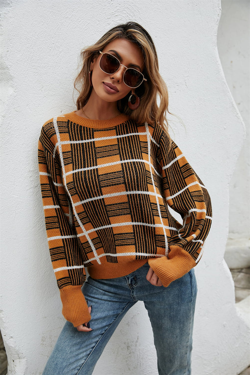 Trendsi Multicolor / S Printed Round Neck Dropped Shoulder Sweater