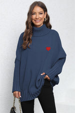 Trendsi Navy / One Size Turtle Neck Long Sleeve Ribbed Sweater
