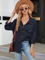 Trendsi Navy / S Collared Neck Buttoned Shirt