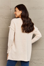 Trendsi Ninexis Full Size Buttoned Dropped Shoulder Raw Hem Pullover Sweater