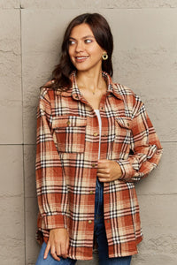 Full Size Plaid Collared Neck Button-Down Long Sleeve Jacket