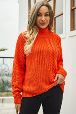 Trendsi Orange / S Cable-Knit Turtle Neck Long Sleeve Sweater