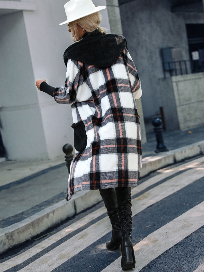 Plaid Button Down Jacket Hooded Coat