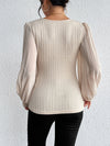 Trendsi Pleated Puff Sleeve Round Neck Blouse