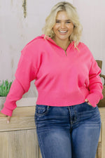 Trendsi Plus Size Collared Neck Zip-Up Long Sleeve Sweater