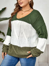 Trendsi Plus Size Color Block Long Sleeve Sweater