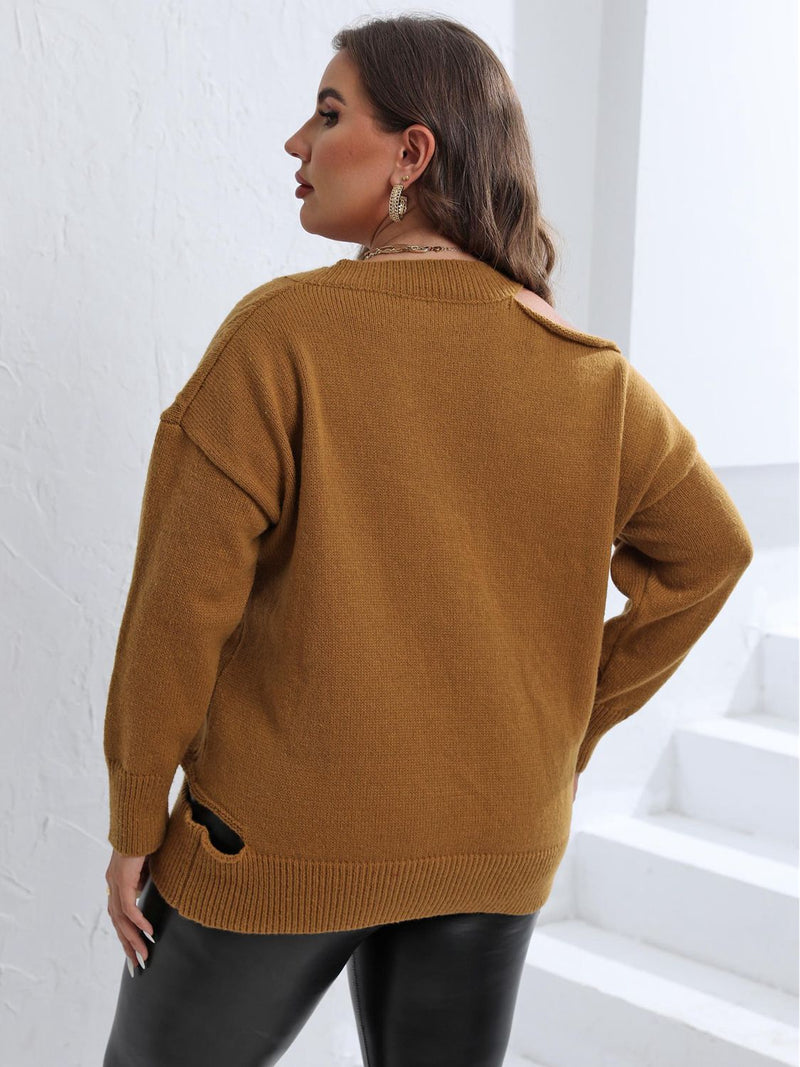 Trendsi Plus Size Cutout V-Neck Sweater