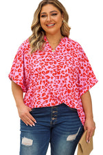 Trendsi Plus Size Printed Notched Neck Half Sleeve Top