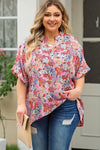Trendsi Plus Size Printed Notched Neck Half Sleeve Top