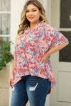 Trendsi Plus Size Printed Notched Neck Half Sleeve Top