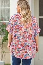 Trendsi Plus Size Printed Notched Neck Half Sleeve Top