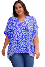 Trendsi Plus Size Printed Notched Neck Half Sleeve Top